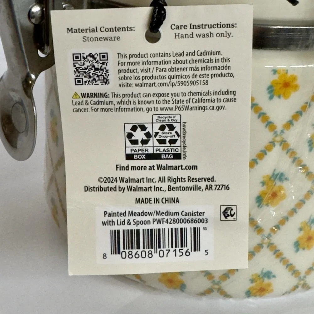 Pioneer Woman Medium Stoneware Canister w/ Lid & Spoon Painted Meadow New Sealed
